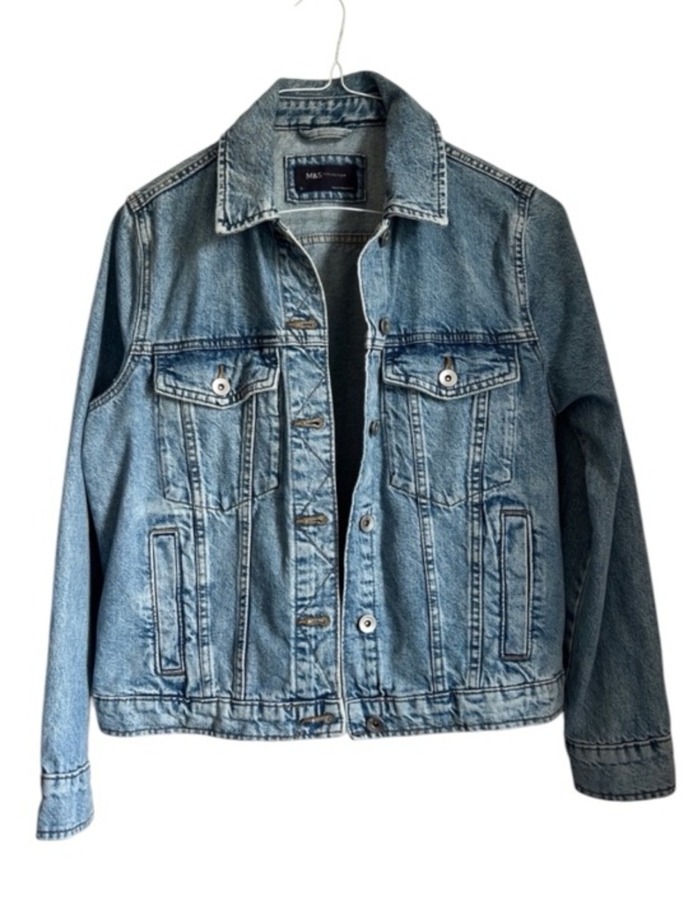 M&S Collection Light Wash Denim Jacket - Classic Trucker Style - UK 12 US 8
